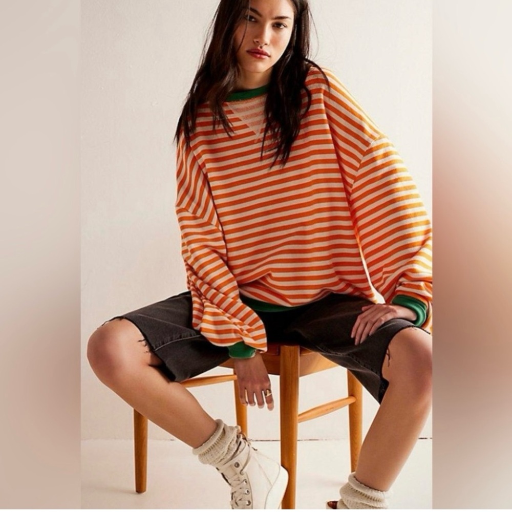 WE THE FREE striped Oversized crewneck